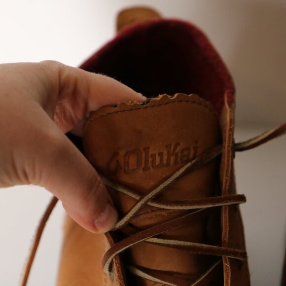 Olukai Mauna Iki Mens Leather Lace Up Chukka Boot 11 Brown Wool Lining - Picture 5 of 9